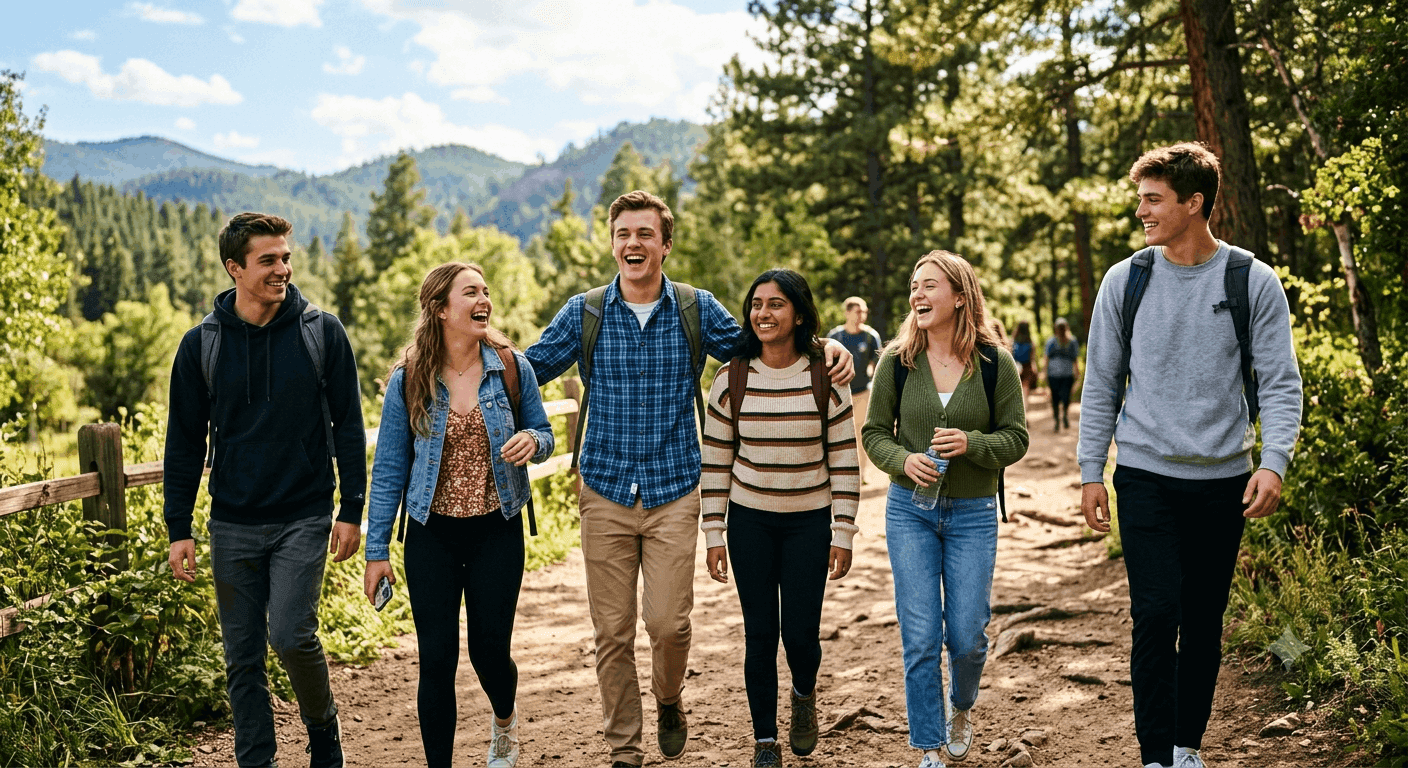 College friends on a curated mountain group trip