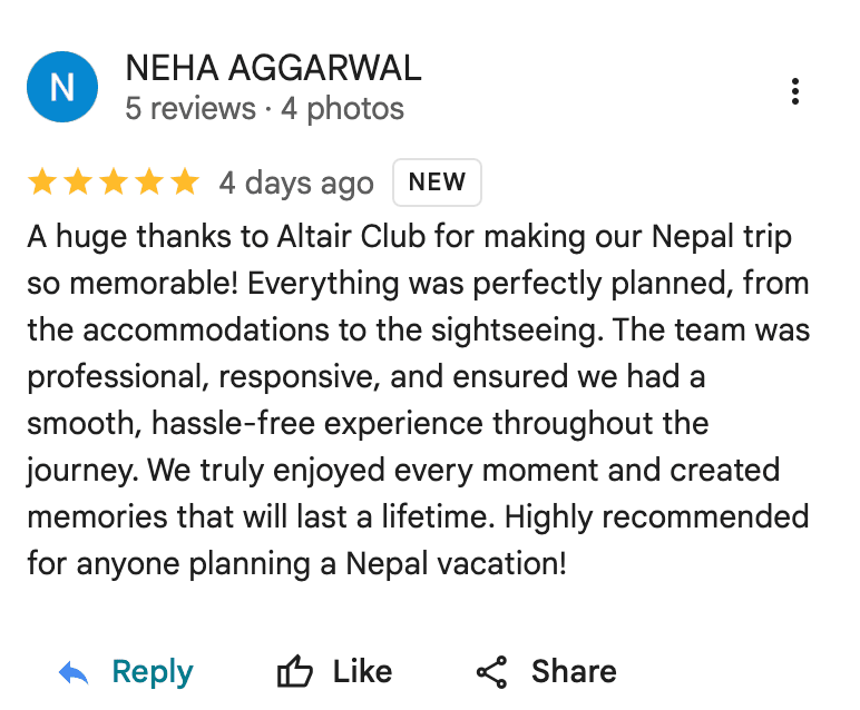 Google review screenshot from an AltairClub traveler