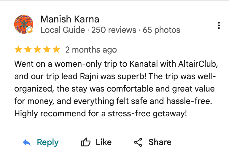 Google review screenshot from an AltairClub traveler